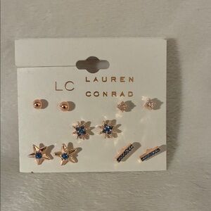 Lauren Conrad Rose Gold and Blue Star 5 Pair Earring Set